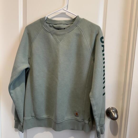Carhartt Women's Crewneck Sweatshirt in Light Green Relaxed Fit Medium - Picture 2 of 5